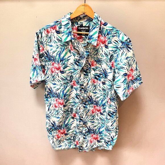 Carbon‎ Men's Large Floral Hawaiian Short Sleeve Shirt - Picture 1 of 4